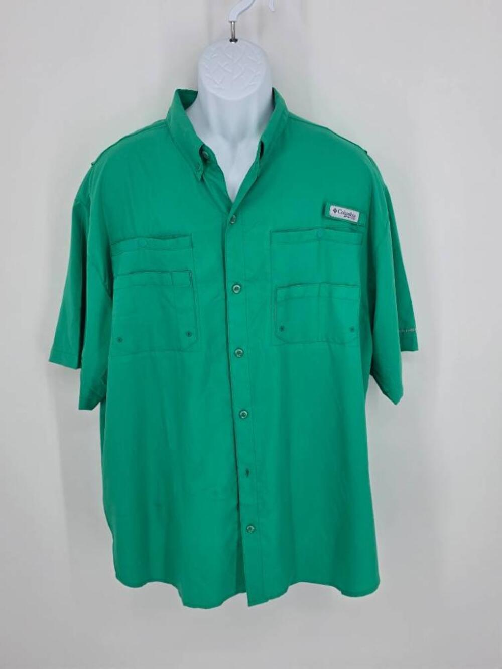 Columbia PFG Tamiami II Fishing Shirt Green Short Sleeve Omni-Shade Men Size XL